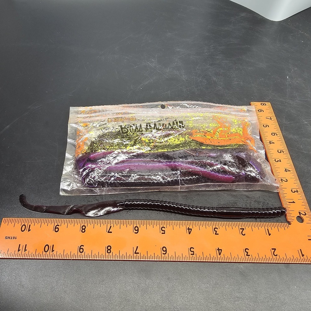 Bass Assassin - 11" Worm 9 Per Pack Black Purple Blue Glitter Tail 1 Power Worm
